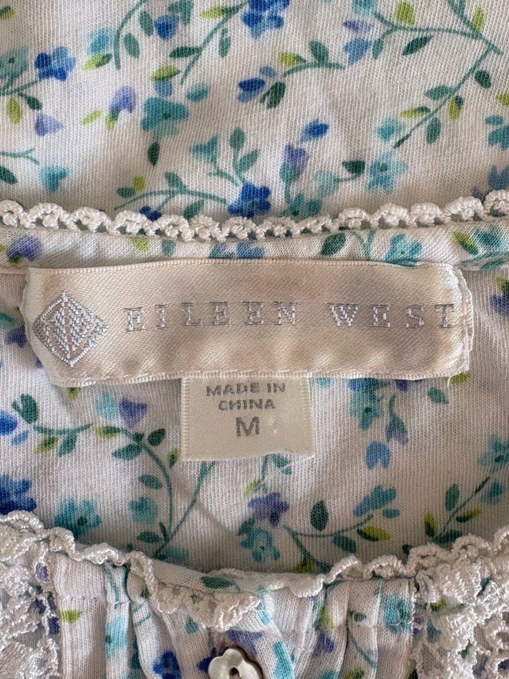 Eileen West Blue & White Floral Cotton Modal Nightgown Medium Traditional Pajama - Picture 3 of 6